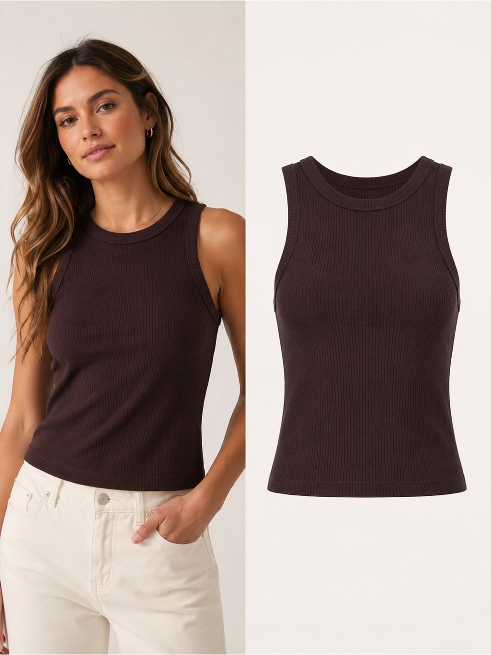 GAP | High Neck Ribbed Tank Top Brown Sleeveless Basic | Size Small